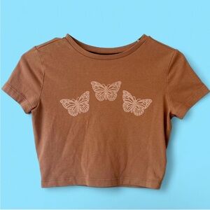 HANDPRINTED Wild Fable Brown Short Sleeve Butterfly Tee